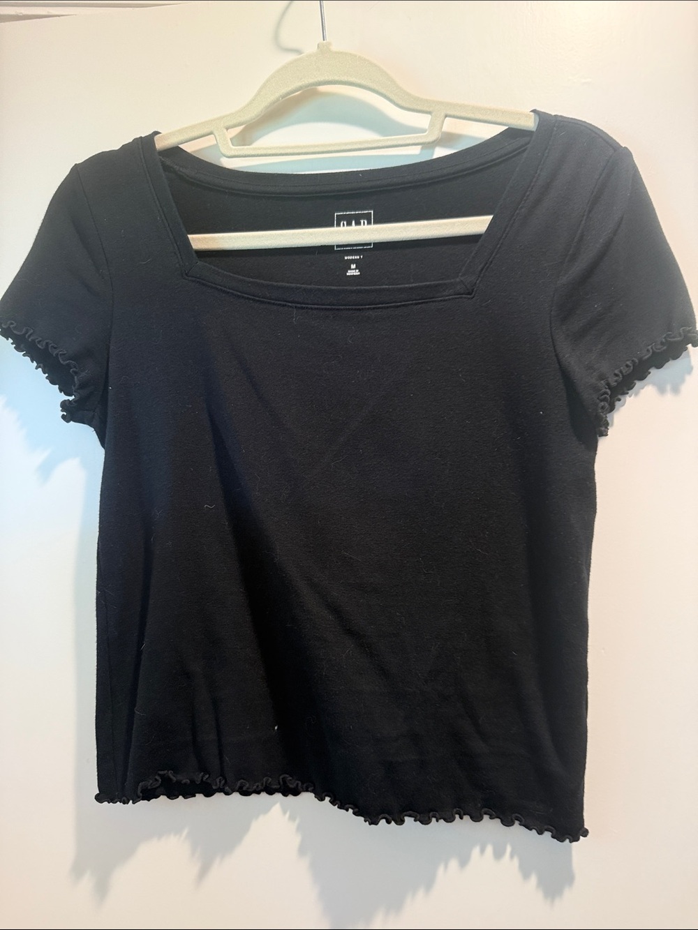 GAP Black Square Neck Short Sleeve Ruffle Hem Top